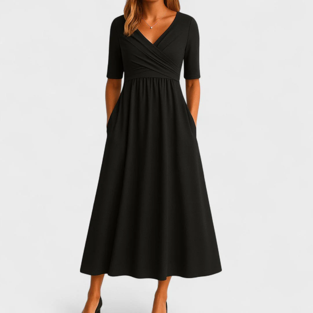 Vittoria A-Line Dress | Wrap Front Gathered Waist Dress - Image 2