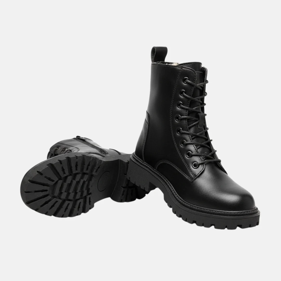 Women’s Ankle Boots – Lace-Up Front – Plush Lining – Chunky Lug Sole – Side Zip - Image 3