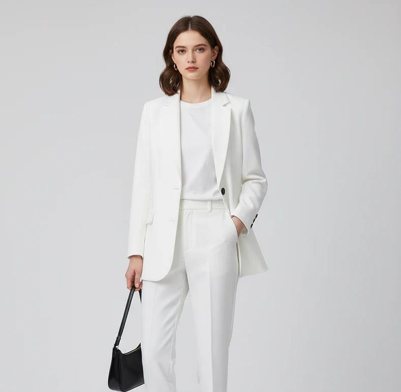 Women’s Blazer – Oversized Fit – Wool Blend – Notched Lapels – Mid-Length – Flap Pockets - Image 3