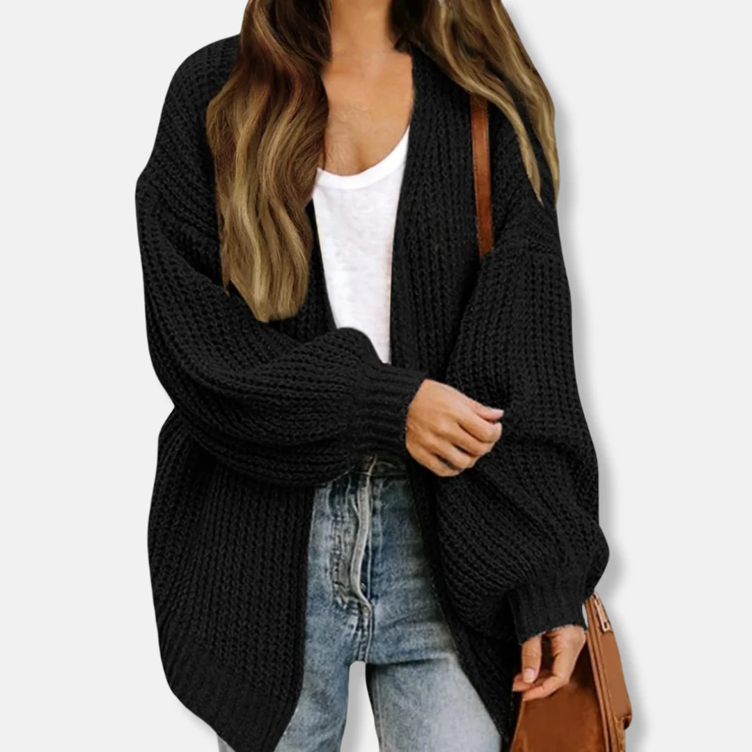Women’s Cardigan – Oversized Fit – Chunky Knit – Open Front – Lantern Sleeves – Wool Blend - Image 6