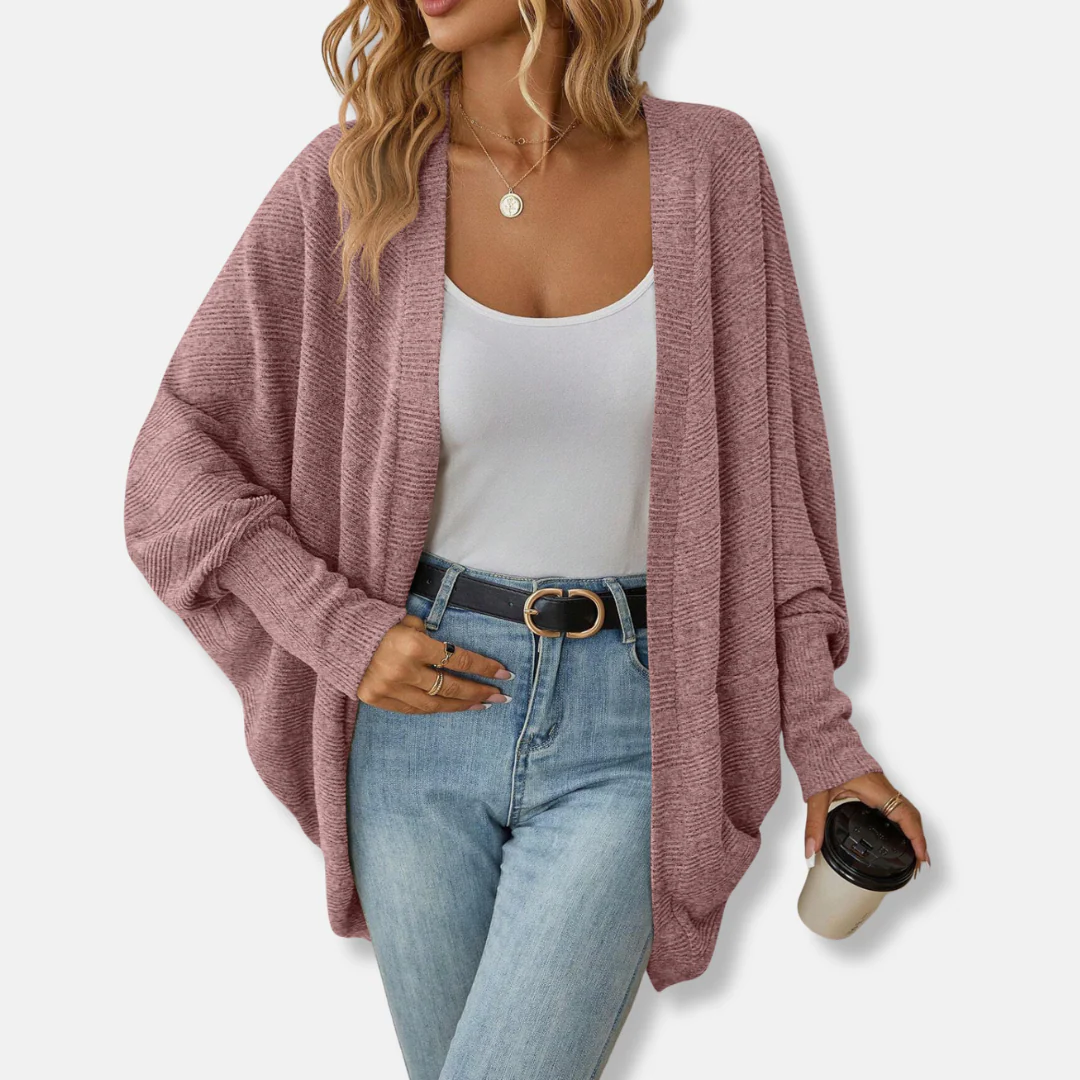 Women’s Cardigan – Oversized Fit – Knit Texture – Open Front – Batwing Sleeves - Image 4
