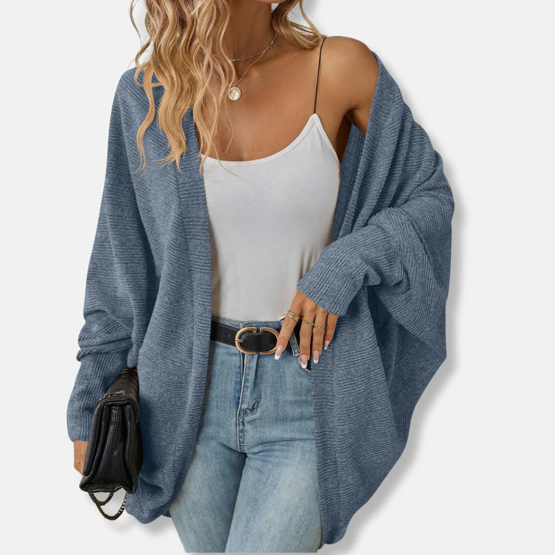 Women’s Cardigan – Oversized Fit – Knit Texture – Open Front – Batwing Sleeves - Image 6