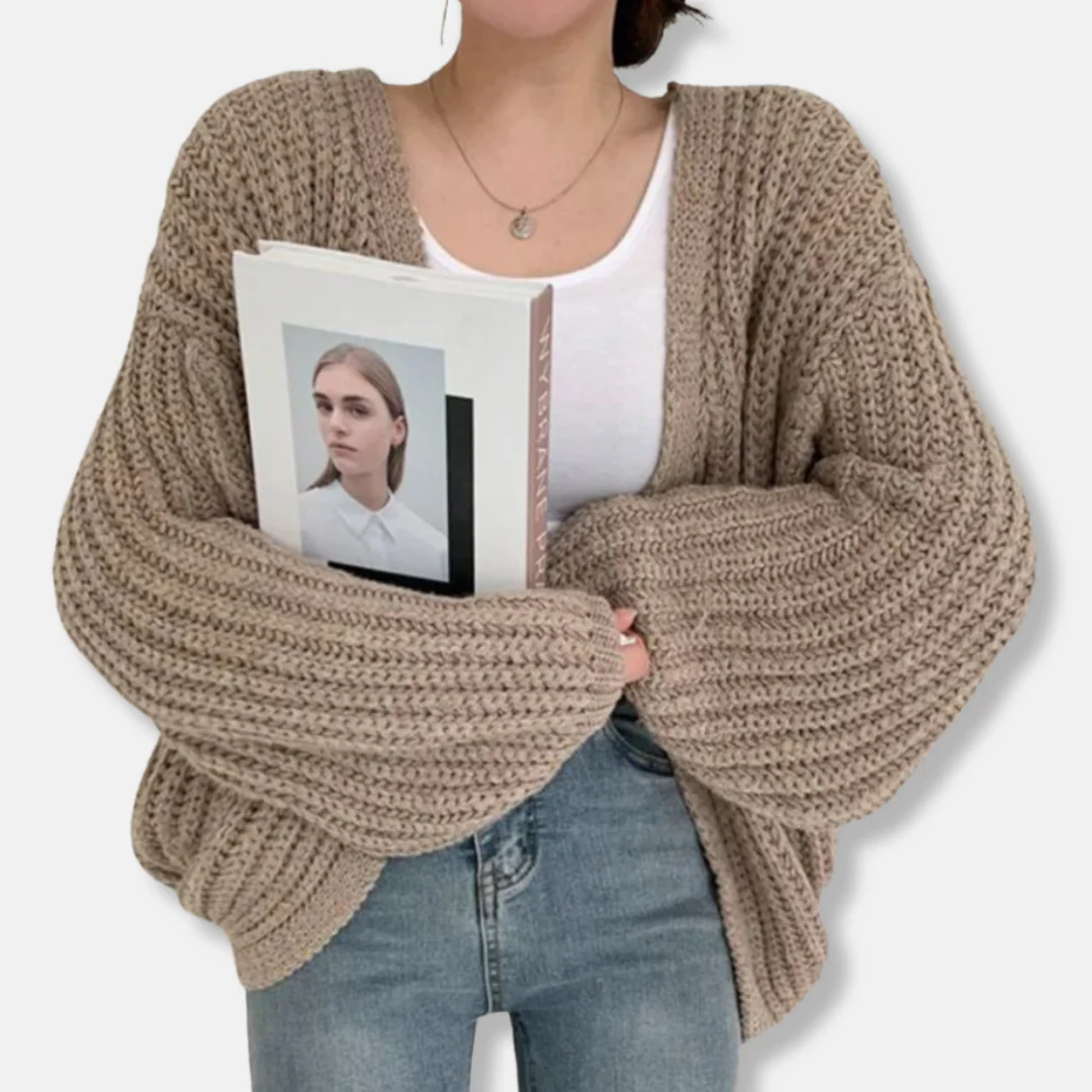 Women’s Cardigan Sweater – Oversized Relaxed Fit – Chunky Ribbed Knit – Balloon Sleeves - Image 4