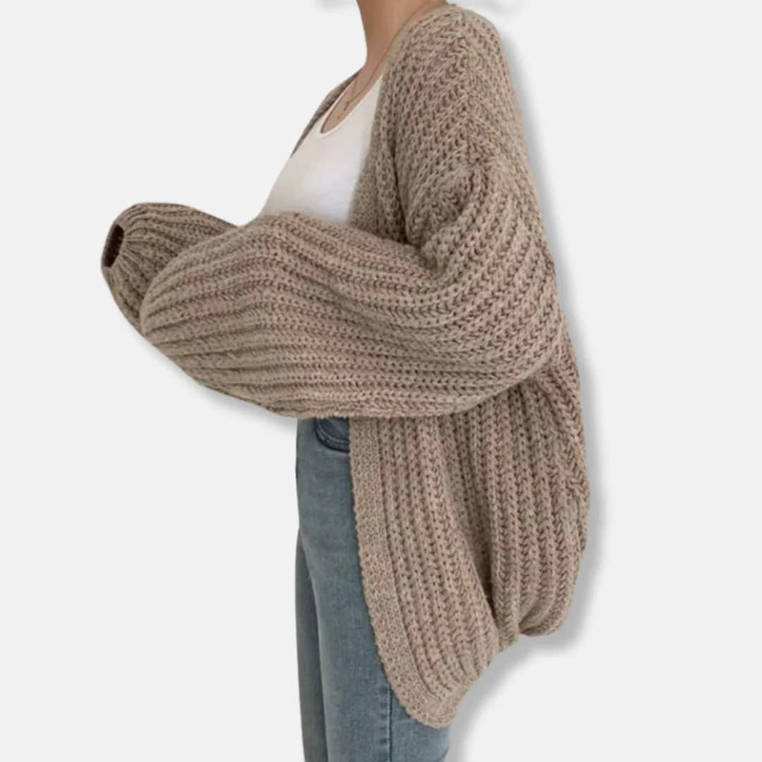 Women’s Cardigan Sweater – Oversized Relaxed Fit – Chunky Ribbed Knit – Balloon Sleeves - Image 5