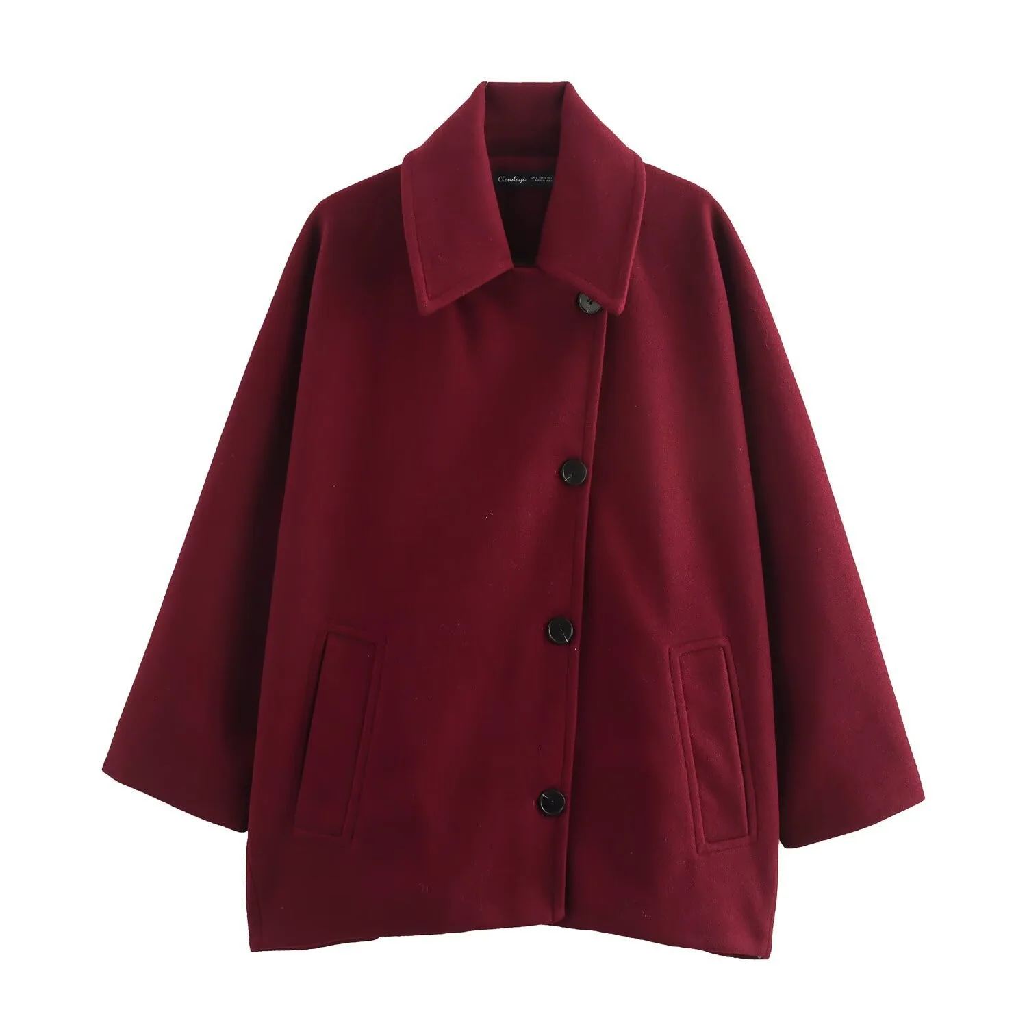 Women’s Coat – Oversized Fit – Wool Look – Batwing Sleeves – Button Front – Notched Collar - Image 3