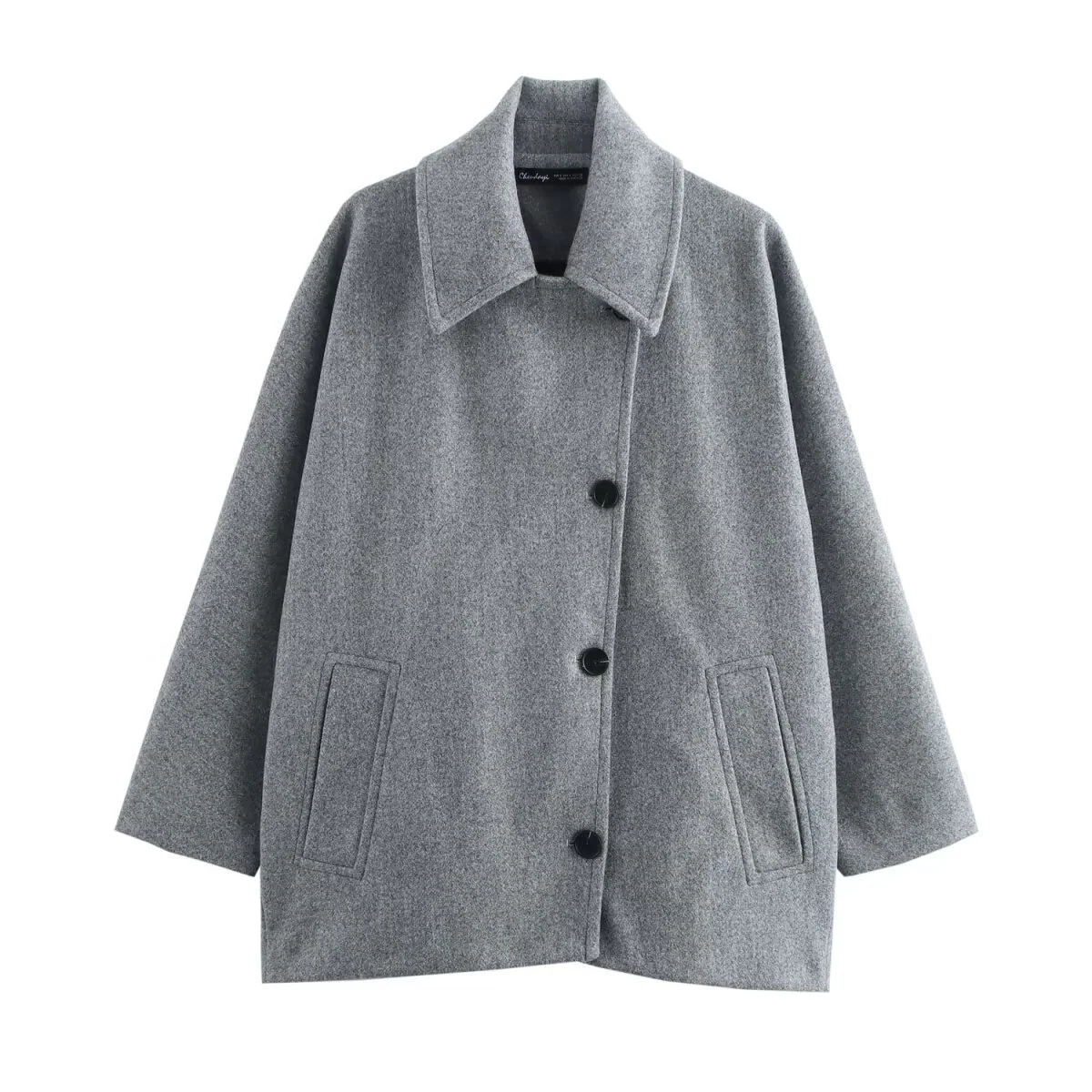 Women’s Coat – Oversized Fit – Wool Look – Batwing Sleeves – Button Front – Notched Collar - Image 4