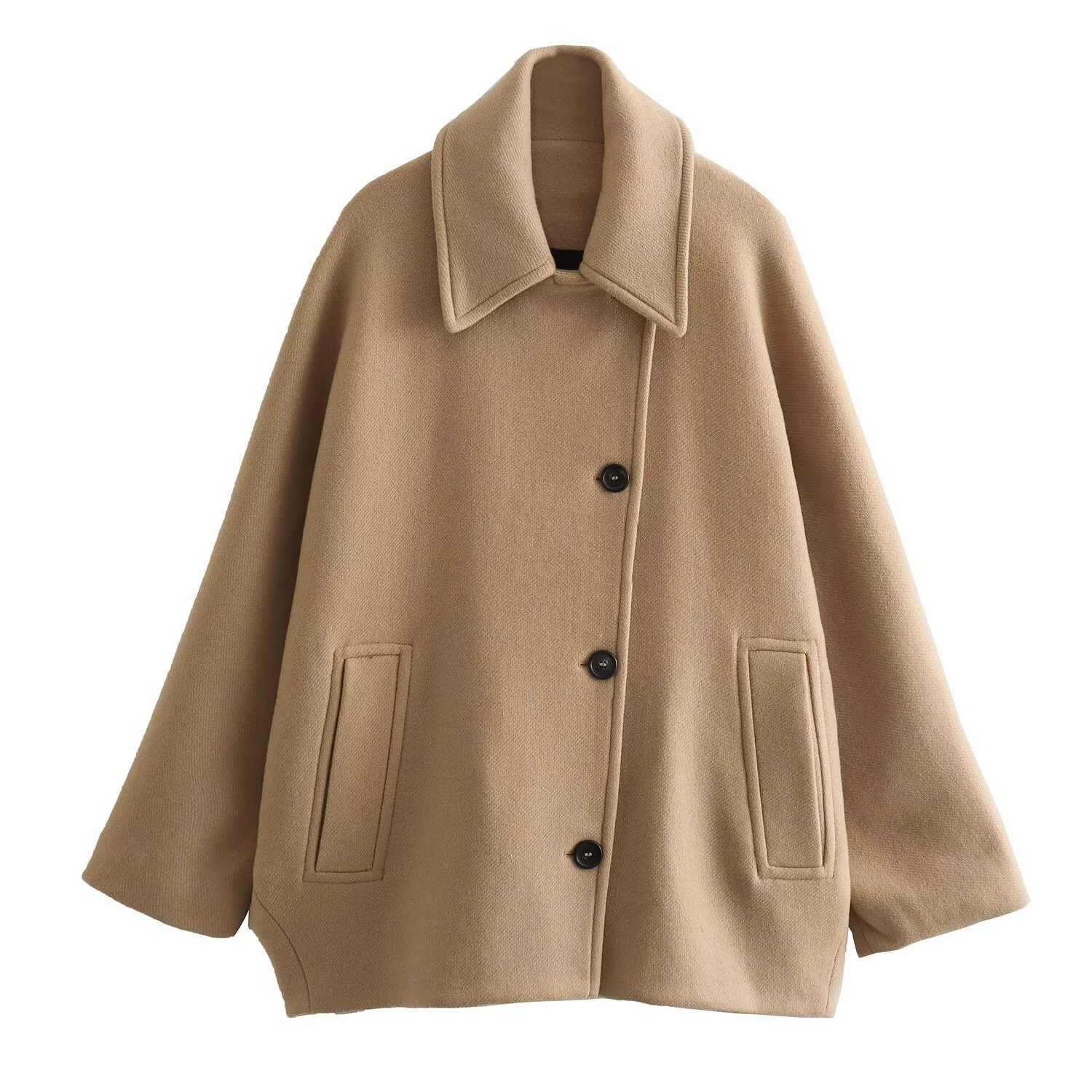 Women’s Coat – Oversized Fit – Wool Look – Batwing Sleeves – Button Front – Notched Collar - Image 5