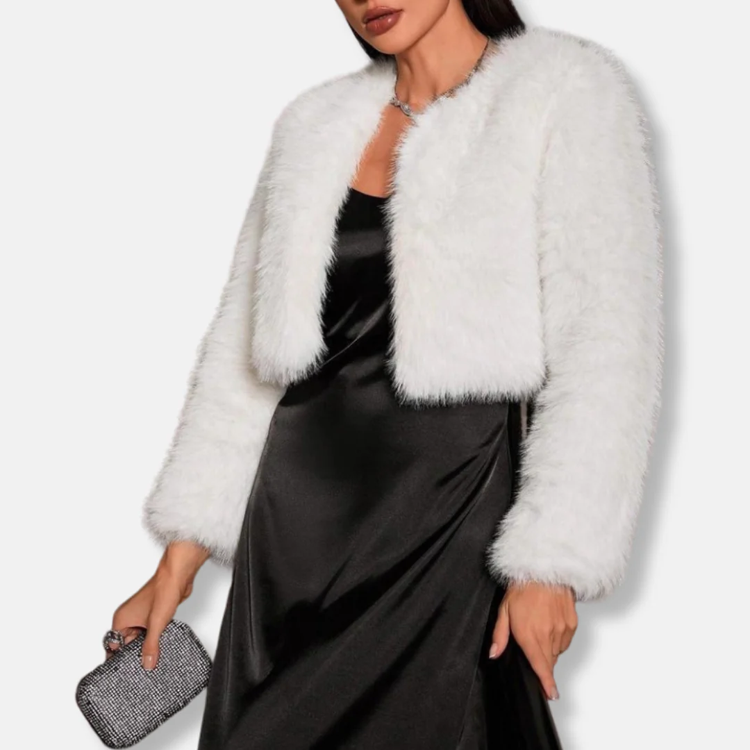 Women’s Cropped Fur Coat – Faux Fur – Relaxed Fit – Open Front – Long Sleeve – Collarless - Image 3
