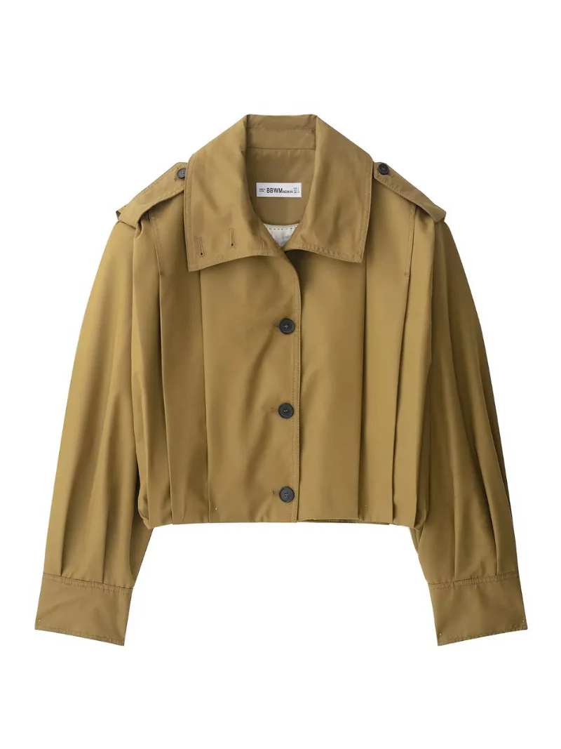 Women’s Cropped Jacket – Relaxed Fit – Structured Shoulders – Asymmetrical Front – Button Cuff - Image 3