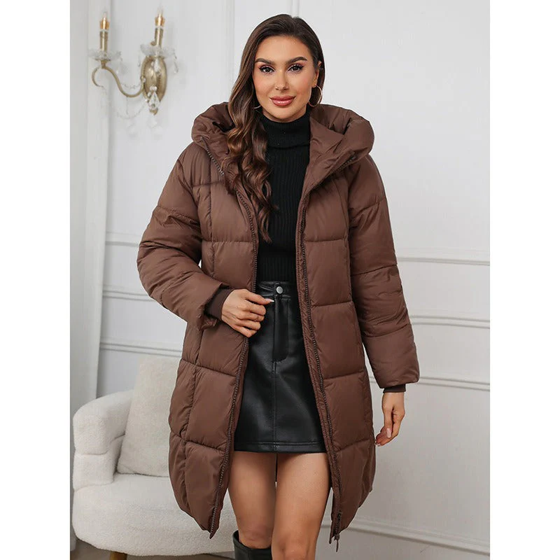 Women’s Hooded Coat – Slim Fit – Quilted Padded – Mid-Length Insulated Outerwear - Image 4