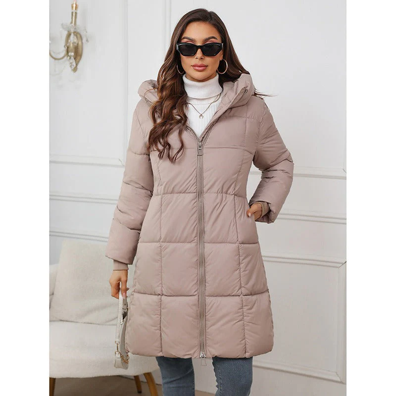 Women’s Hooded Coat – Slim Fit – Quilted Padded – Mid-Length Insulated Outerwear - Image 5