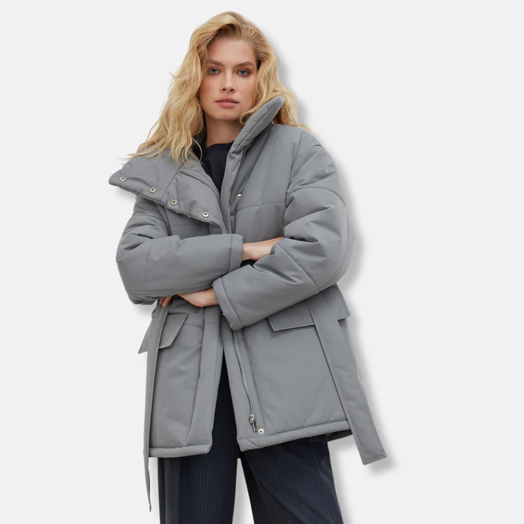 Women’s Jacket – Quilted Cotton Padded – Oversized Fit – Belted Waist – High Collar - Image 2