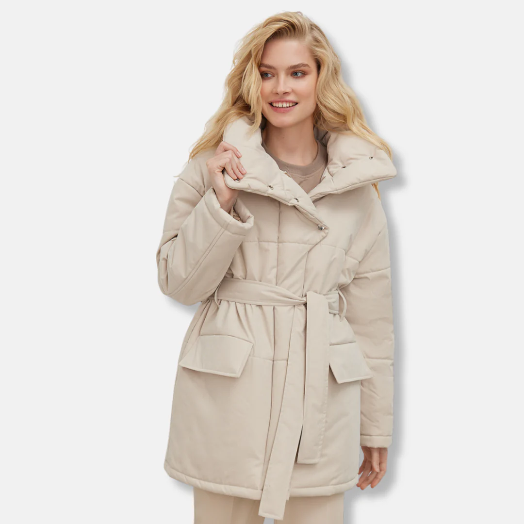Women’s Jacket – Quilted Cotton Padded – Oversized Fit – Belted Waist – High Collar - Image 3