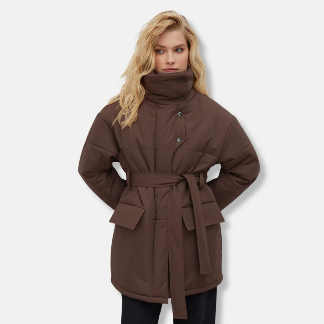 Women’s Jacket – Quilted Cotton Padded – Oversized Fit – Belted Waist – High Collar - Image 4