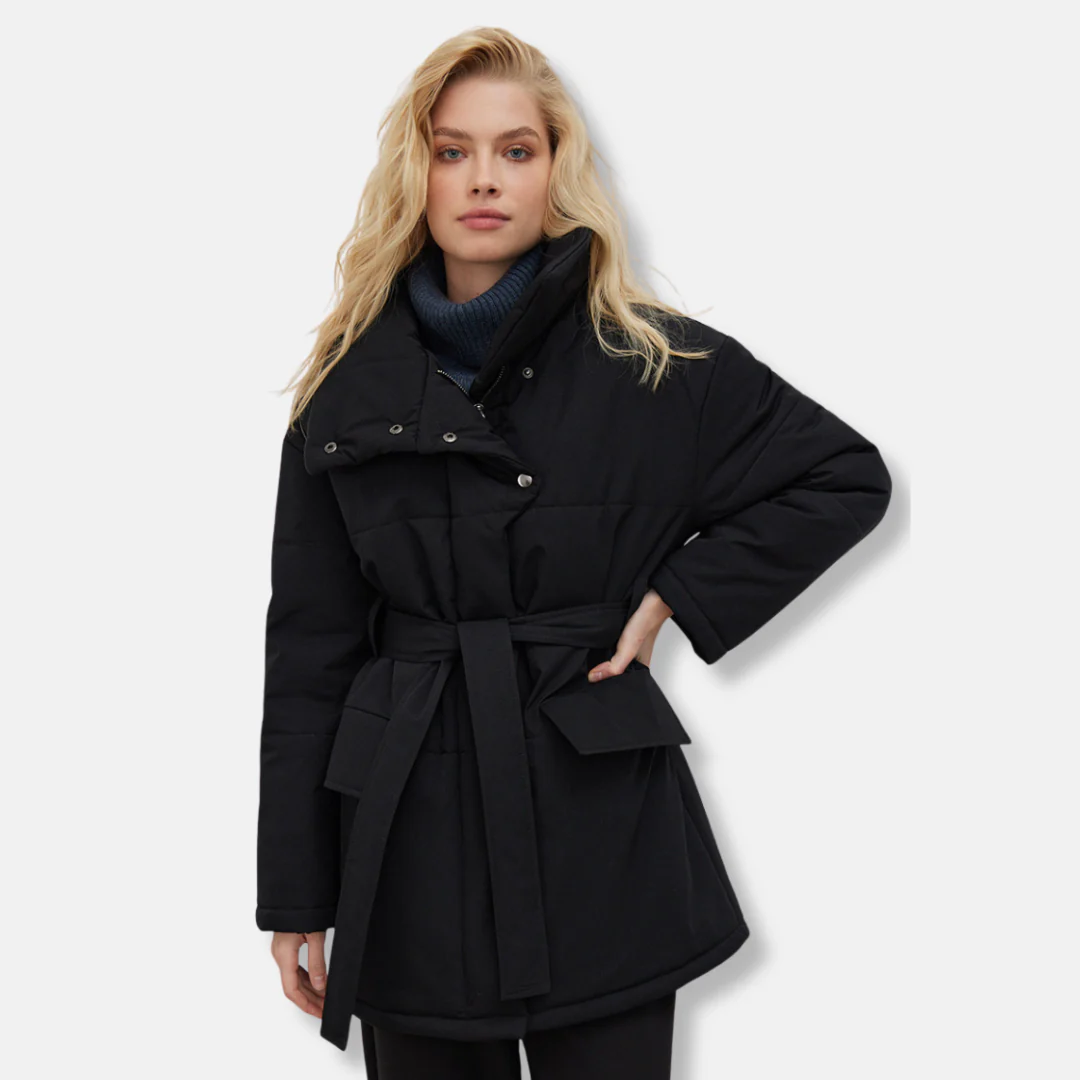 Women’s Jacket – Quilted Cotton Padded – Oversized Fit – Belted Waist – High Collar - Image 5