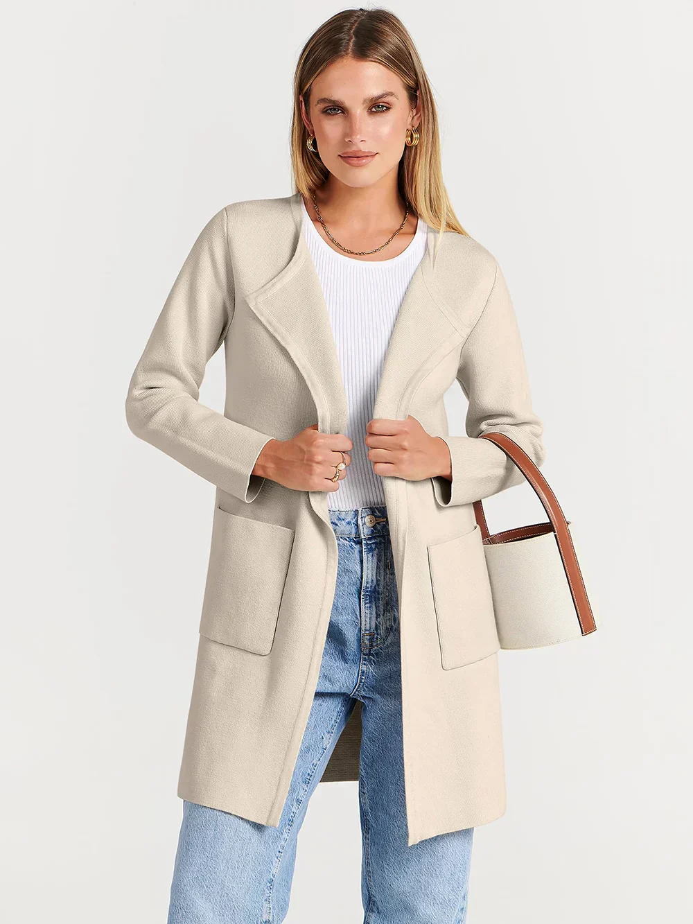 Women’s Knee-Length Coat – Wool Blend – Relaxed Fit – Wide Lapel – Minimalist Style - Image 10