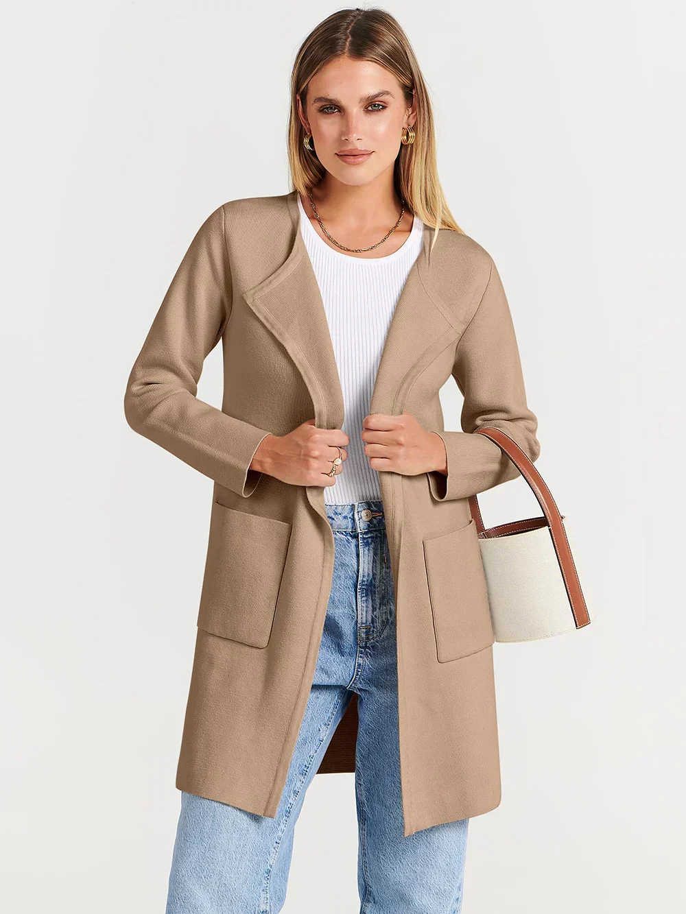 Women’s Knee-Length Coat – Wool Blend – Relaxed Fit – Wide Lapel – Minimalist Style - Image 2