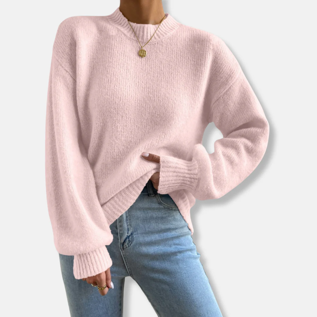Women’s Knit Sweater – Relaxed Fit – Soft Wool Feel – Crew Neck – Ribbed Cuffs - Image 2