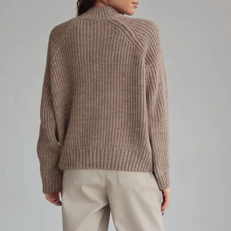 Women’s Knit Sweater – Wool Blend – Loose Fit – Mock Neck – Raglan Sleeves – Ribbed - Image 3