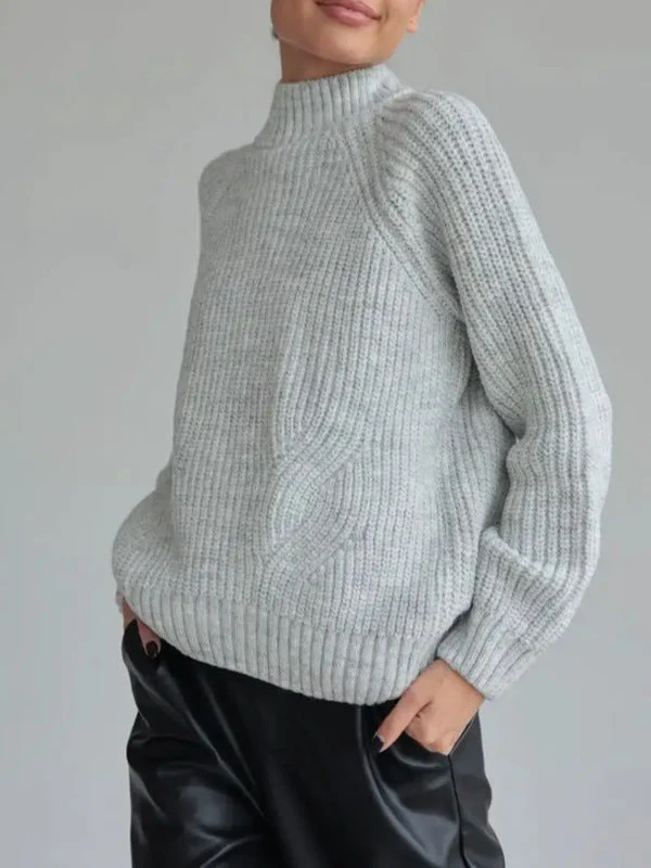 Women’s Knit Sweater – Wool Blend – Loose Fit – Mock Neck – Raglan Sleeves – Ribbed - Image 5