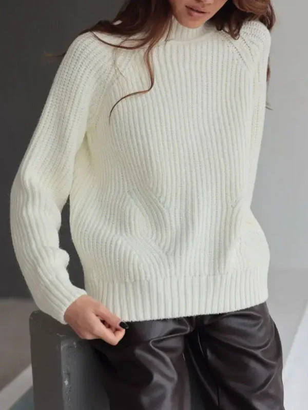 Women’s Knit Sweater – Wool Blend – Loose Fit – Mock Neck – Raglan Sleeves – Ribbed - Image 7