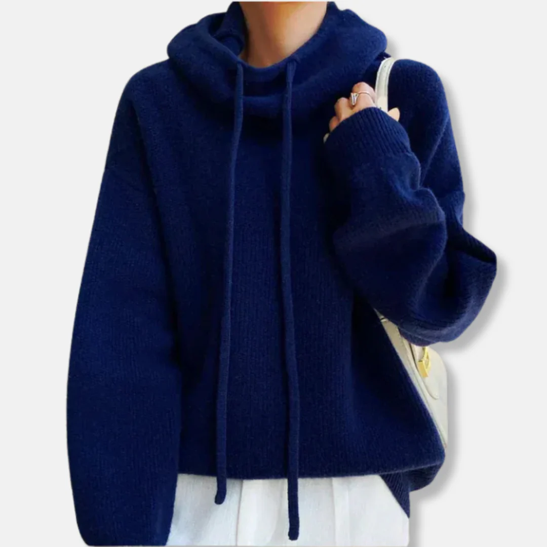 Women’s Knitted Sweater– Oversized Relaxed Fit – Soft Knit – Cowl Neck Drawstring - Image 5
