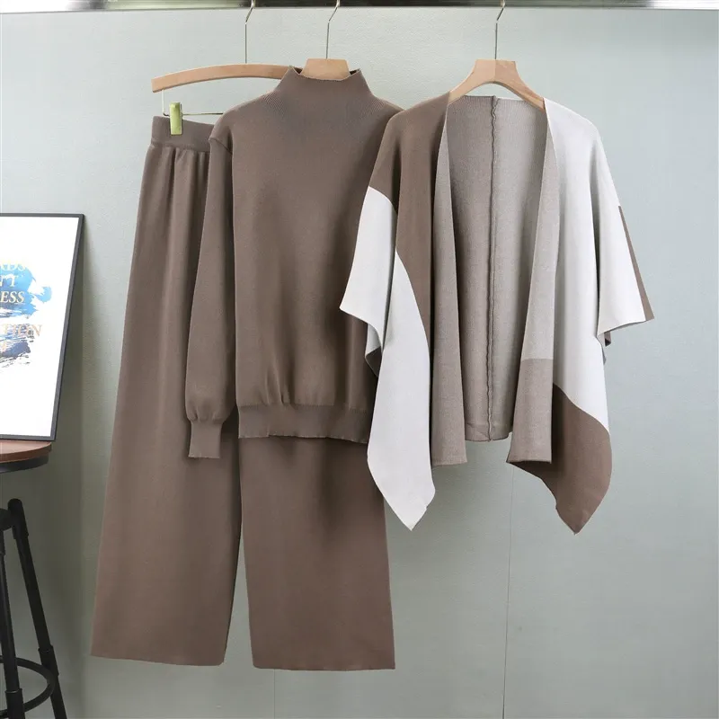 Women’s Knitted Three-Piece Set – Relaxed Fit – Wool Blend – Soft Mock Neck Sweater - Image 3