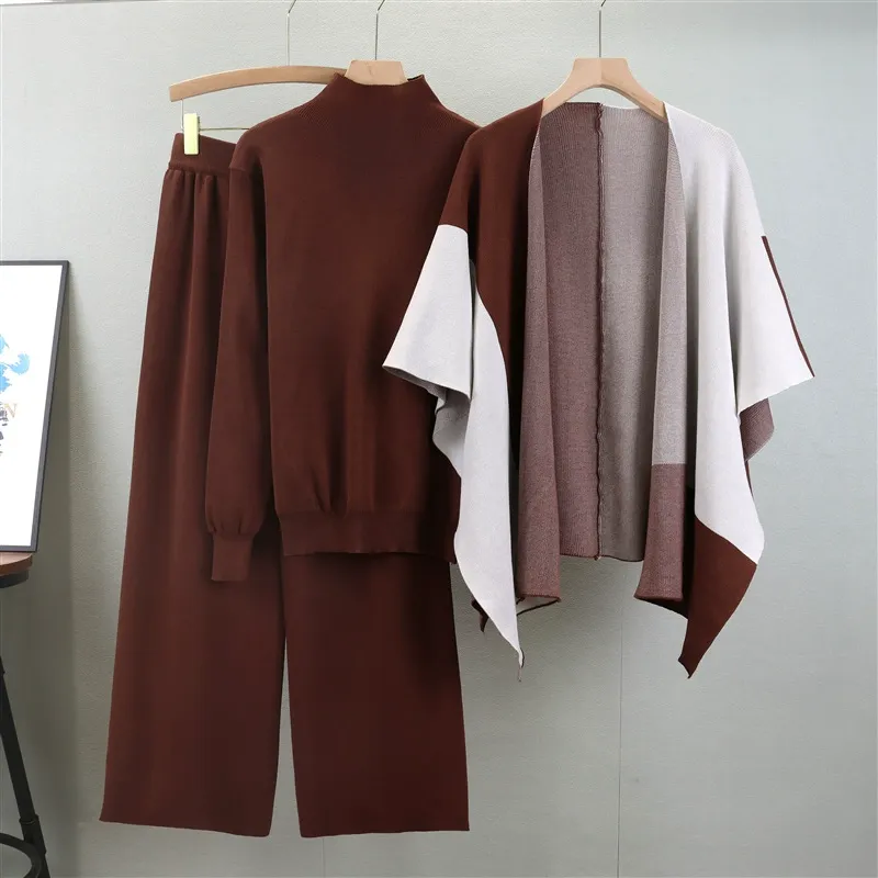 Women’s Knitted Three-Piece Set – Relaxed Fit – Wool Blend – Soft Mock Neck Sweater - Image 4