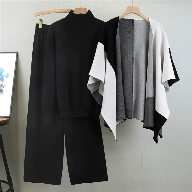 Women’s Knitted Three-Piece Set – Relaxed Fit – Wool Blend – Soft Mock Neck Sweater - Image 5
