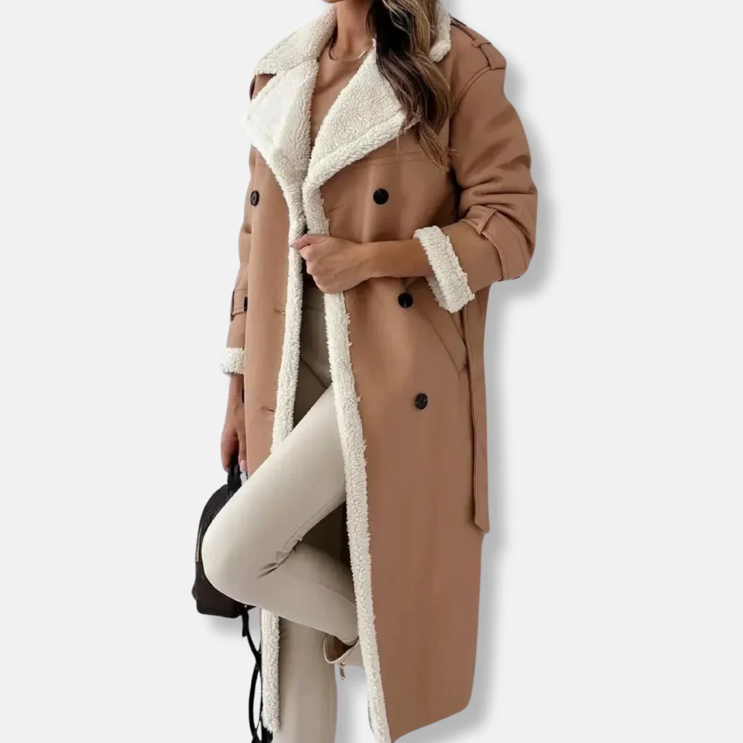 Women’s Long Coat – Double Like – Oversized Fit – Plush Collar & Cuffs - Image 2