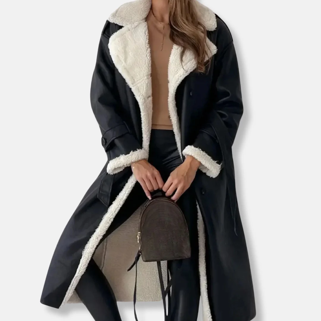 Women’s Long Coat – Double Like – Oversized Fit – Plush Collar & Cuffs - Image 3
