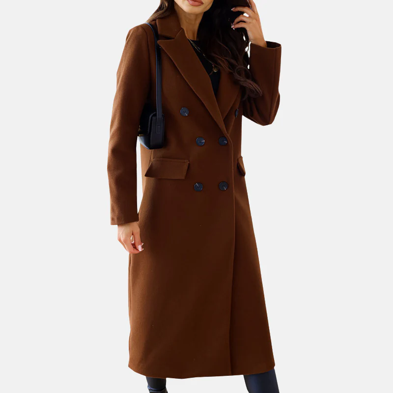 Women’s Long Coat – Wool Blend – Tailored Fit – Double-Breasted – Formal Style - Image 3