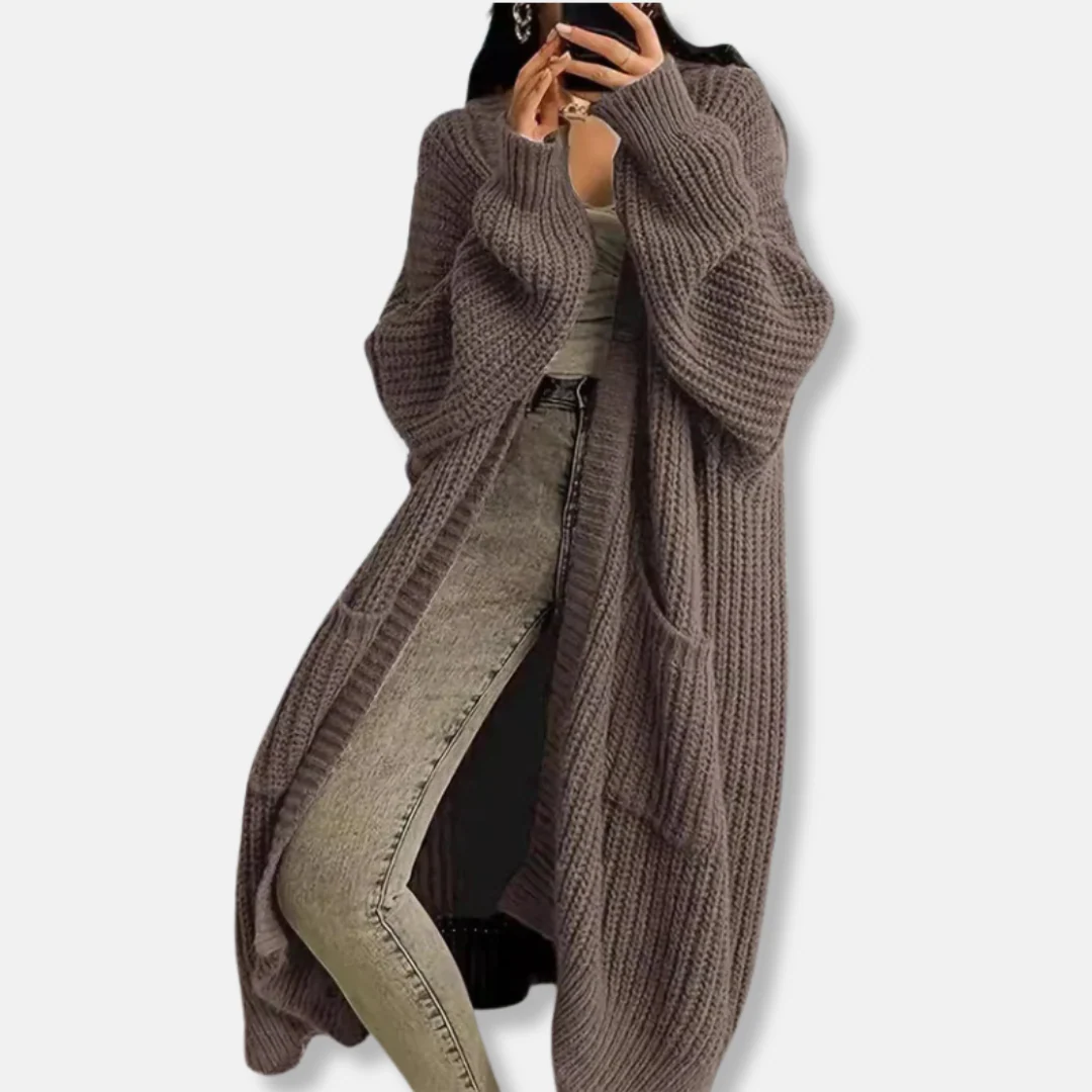 Women’s Long Knit Cardigan – Oversized Fit – Chunky Ribbed – Open Front with Pockets - Image 3