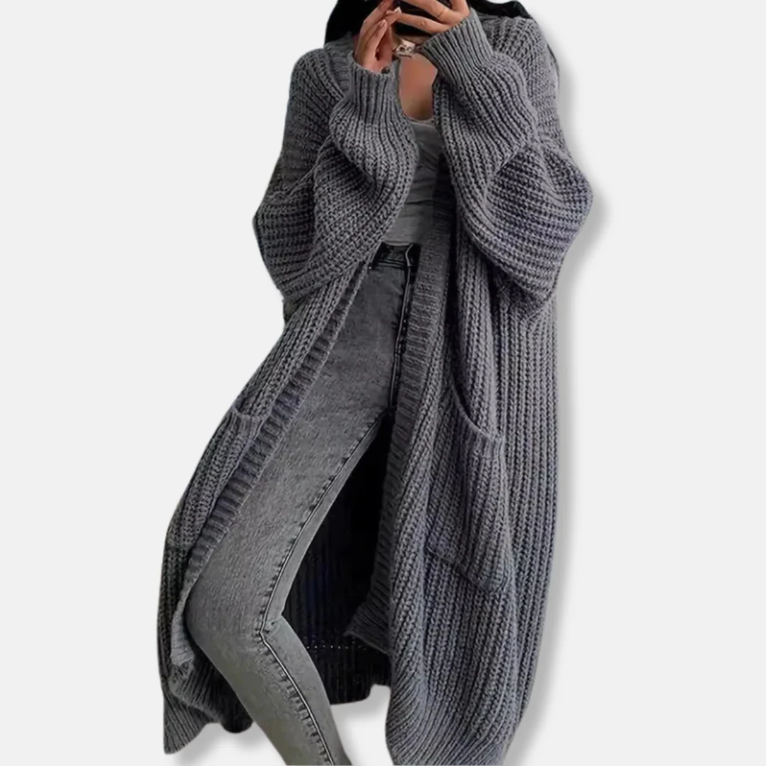 Women’s Long Knit Cardigan – Oversized Fit – Chunky Ribbed – Open Front with Pockets - Image 5