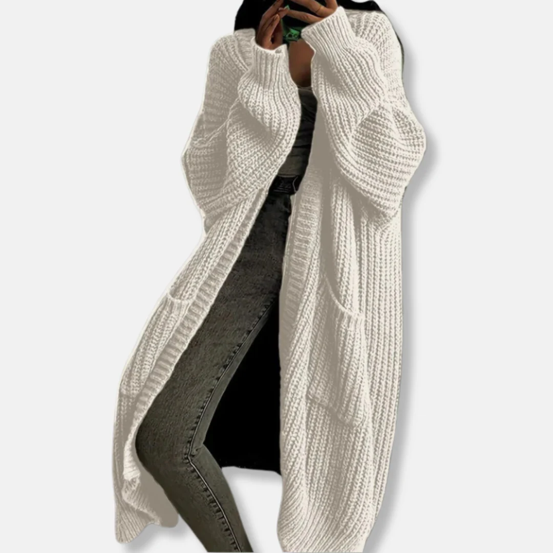 Women’s Long Knit Cardigan – Oversized Fit – Chunky Ribbed – Open Front with Pockets - Image 6
