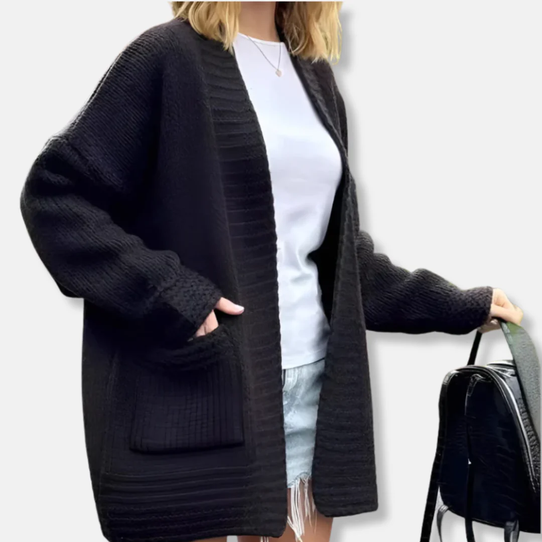 Women’s Longline Cardigan – Oversized Loose Fit – Textured Ribbed Knit – Open Front - Image 3