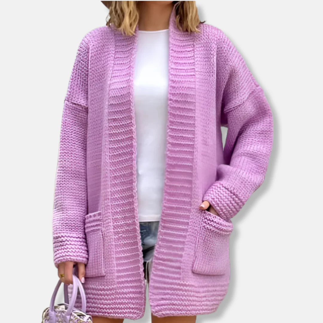 Women’s Longline Cardigan – Oversized Loose Fit – Textured Ribbed Knit – Open Front - Image 4