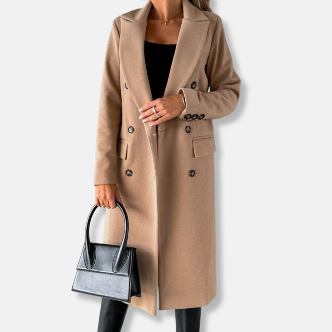 Women’s Longline Coat – Tailored Fit – Wool Blend – Double Breasted – Notch Lapel - Image 2