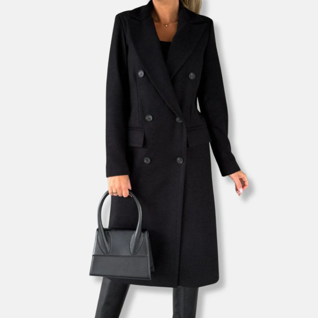 Women’s Longline Coat – Tailored Fit – Wool Blend – Double Breasted – Notch Lapel - Image 3