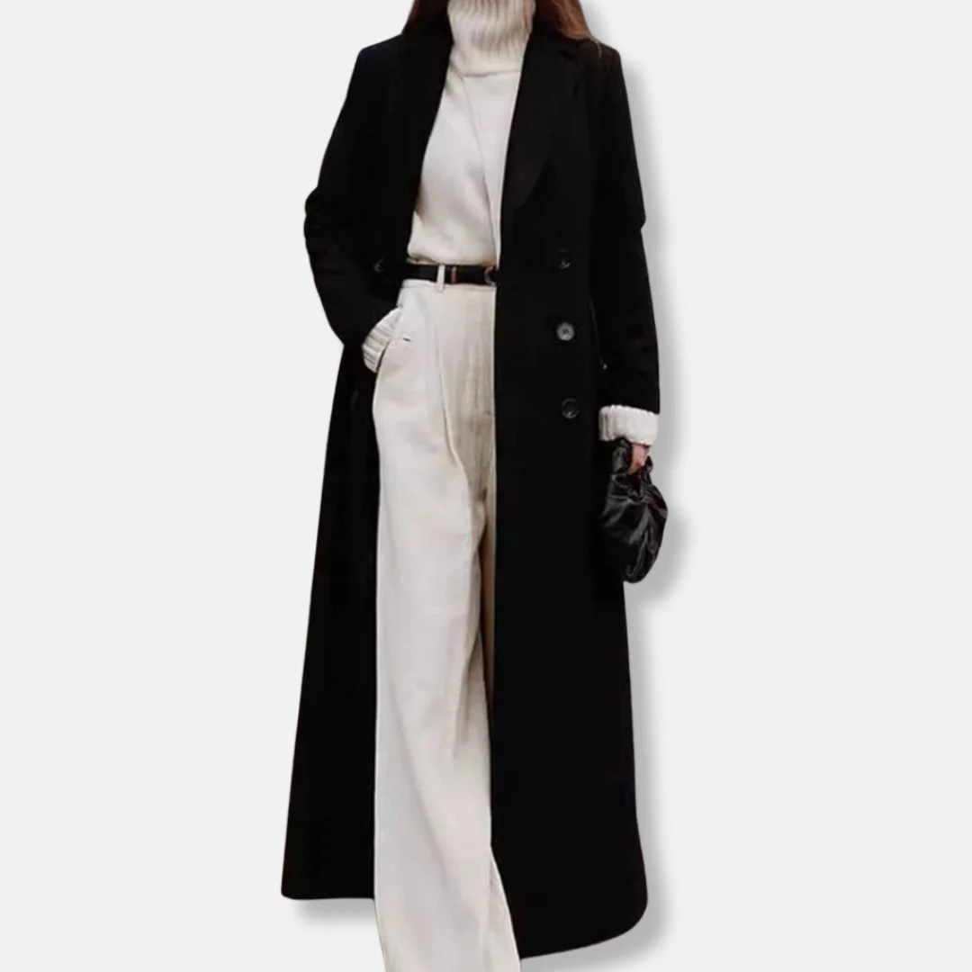 Women’s Longline Coat – Oversized Fit – Double-Breasted – Notched Lapel - Image 2