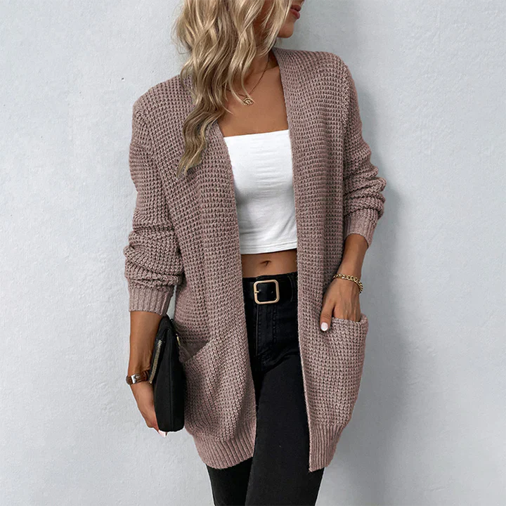 Women’s Open Cardigan – Textured Knit – Relaxed Fit – Long Sleeve – Thigh Length - Image 3