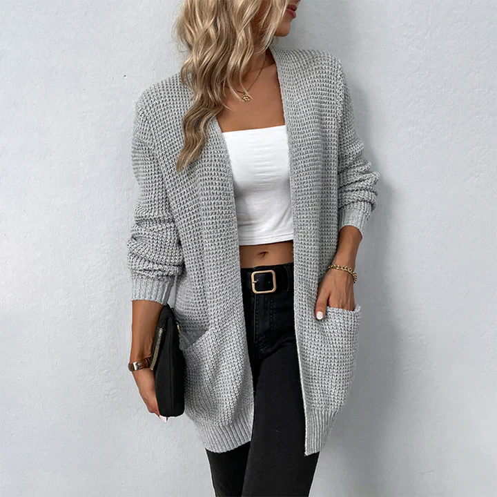Women’s Open Cardigan – Textured Knit – Relaxed Fit – Long Sleeve – Thigh Length - Image 4
