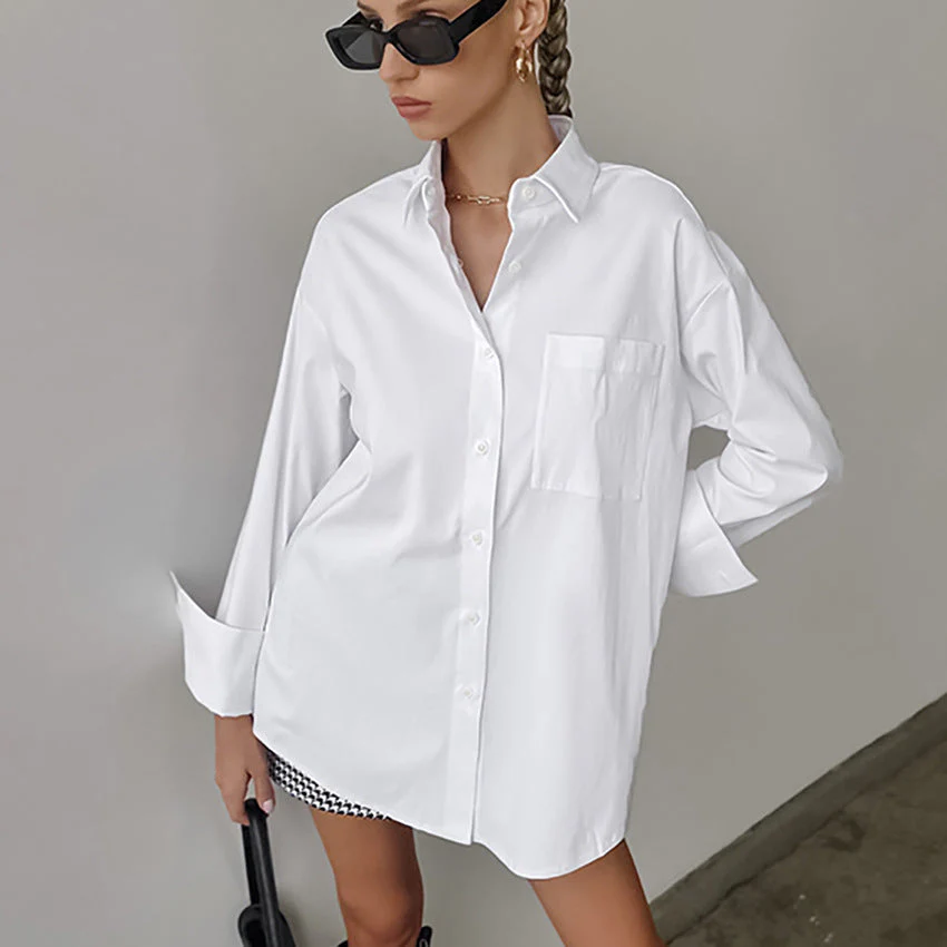 Women’s Oversized Shirt – Cotton Blend – Long Sleeve – Button-Up Relaxed Fit - Image 2