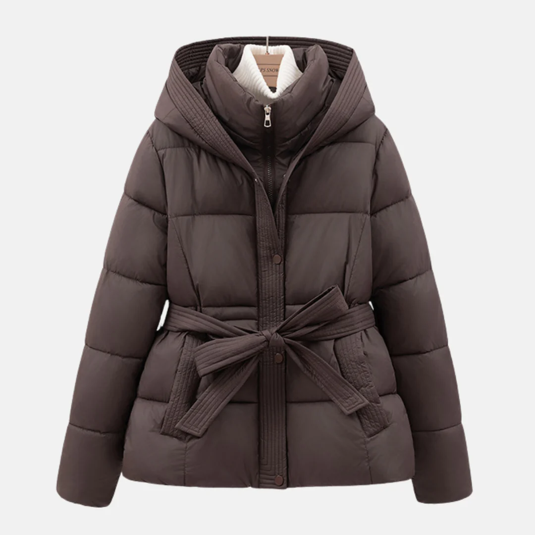 Women’s Padded Coat – Slim Fit – Quilted Insulation – Hooded with Tie Waist - Image 2