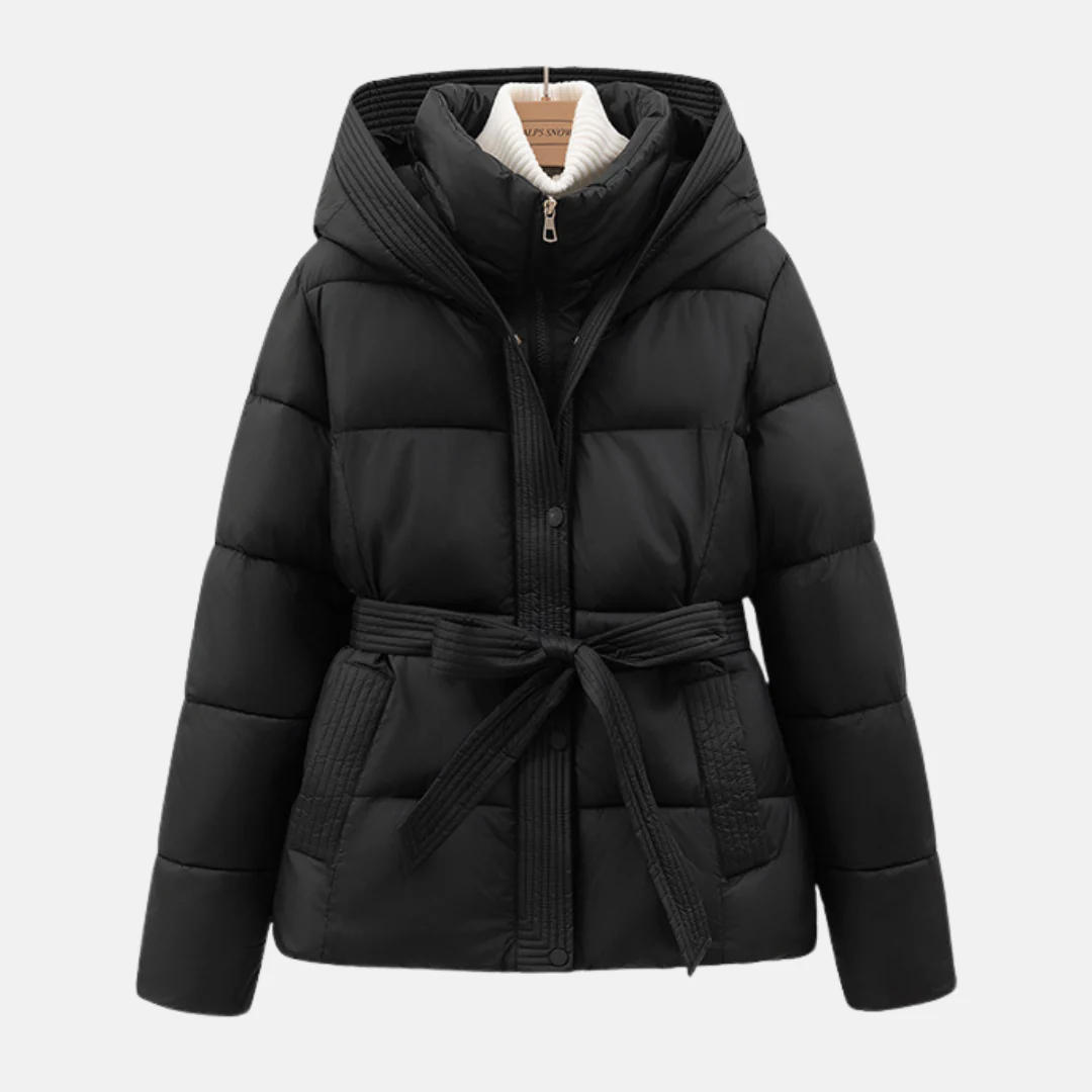 Women’s Padded Coat – Slim Fit – Quilted Insulation – Hooded with Tie Waist - Image 3