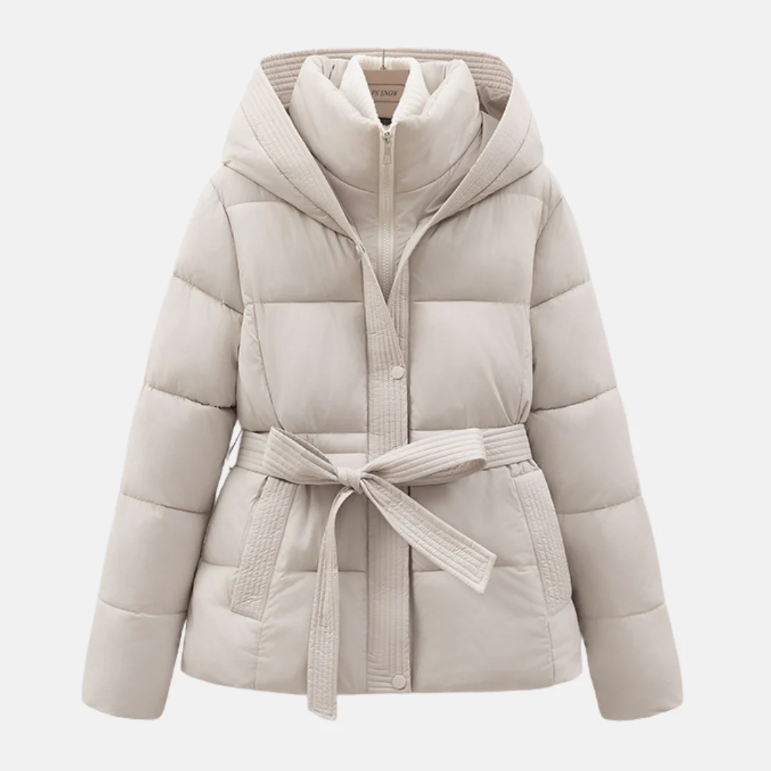 Women’s Padded Coat – Slim Fit – Quilted Insulation – Hooded with Tie Waist - Image 4