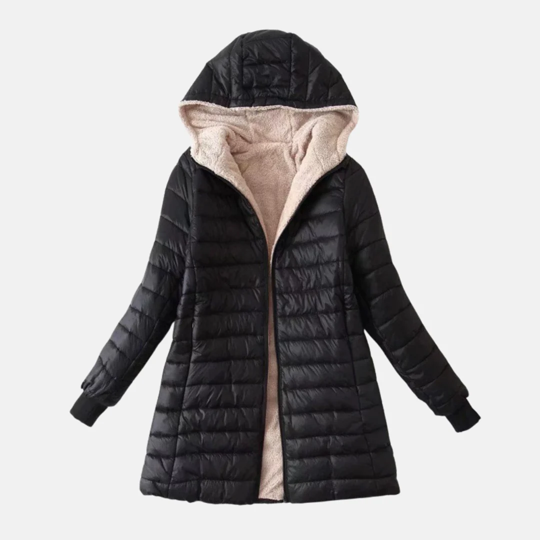 Women’s Puffer Coat – Quilted Insulated – Plush Lining – Hooded Mid-Length Fit