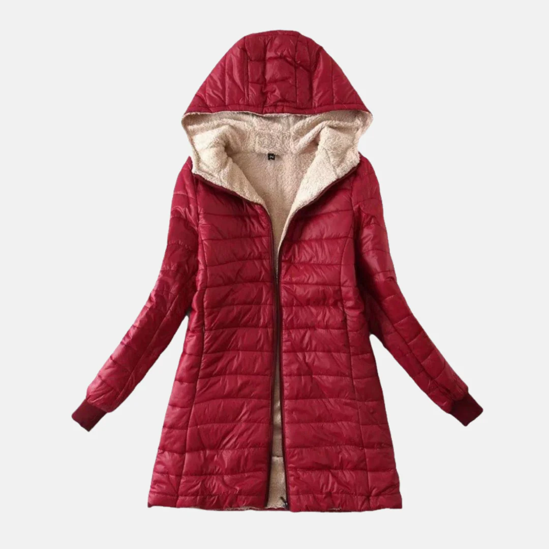 Women’s Puffer Coat – Quilted Insulated – Plush Lining – Hooded Mid-Length Fit - Image 2