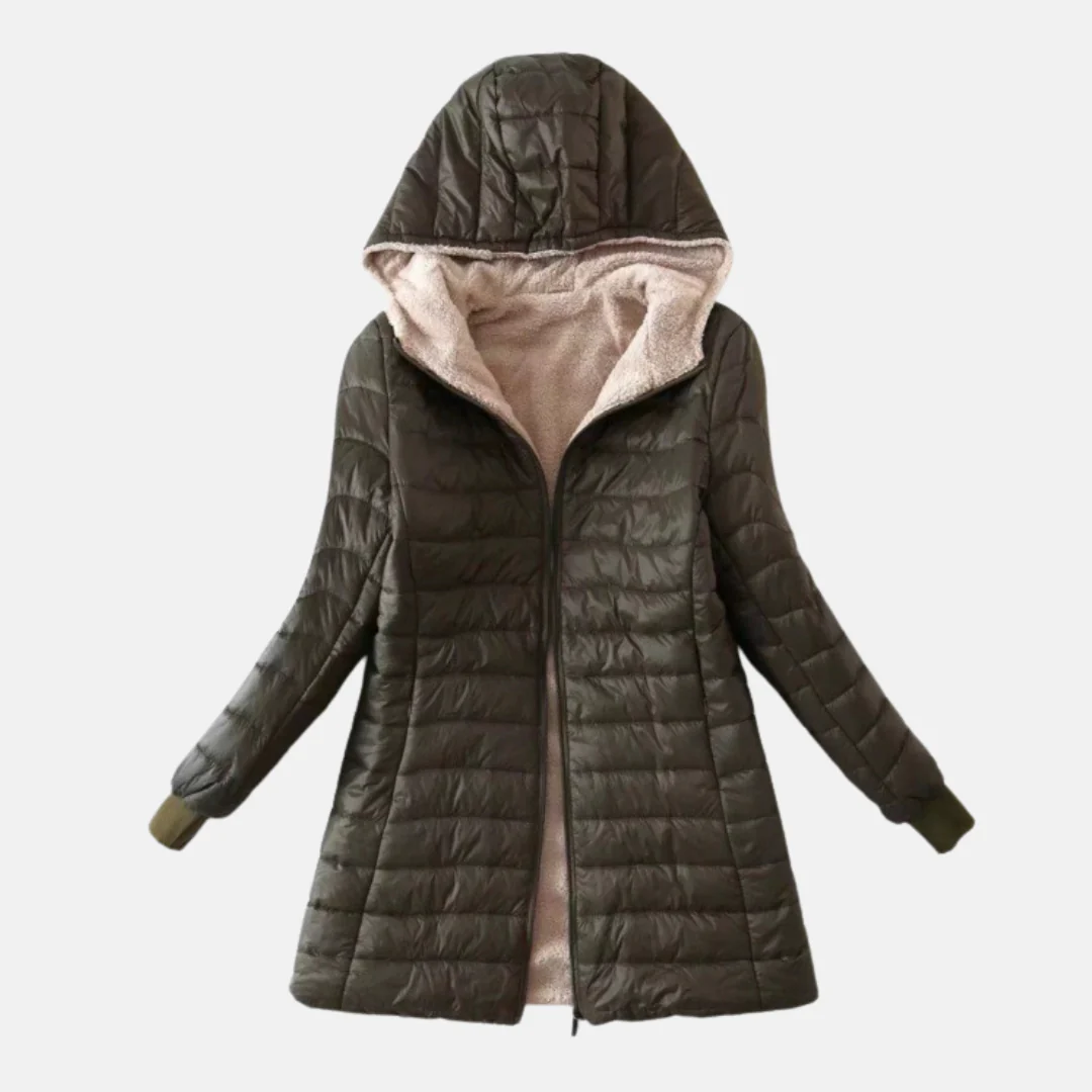 Women’s Puffer Coat – Quilted Insulated – Plush Lining – Hooded Mid-Length Fit - Image 3