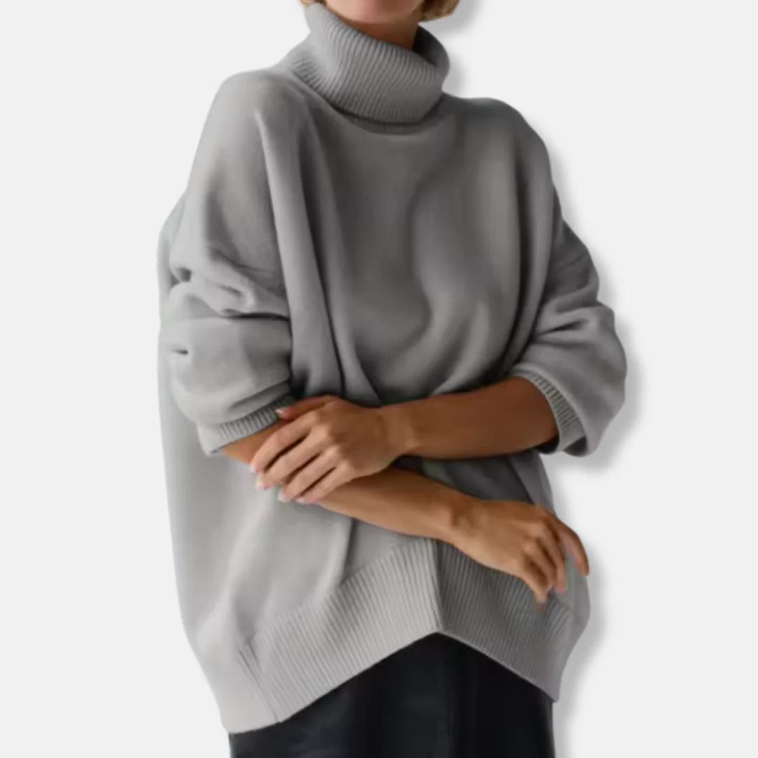 Women’s Pullover Sweater – Oversized Fit – Knit Wool Blend – Ribbed Turtleneck – Long Sleeve - Image 4